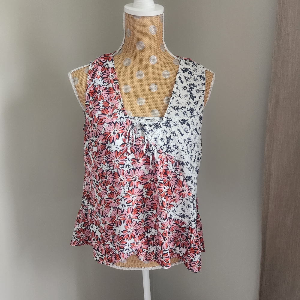 CAbi Pink and White Floral Mixed-Print Sleeveless Tank